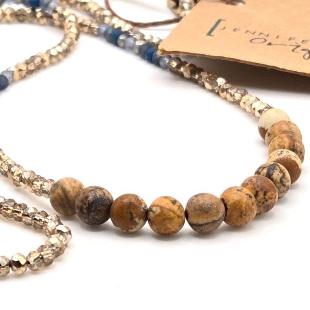NWT Jennifer Thames Original Beaded Necklace Matte Jasper and‎ Faceted Glass 34"